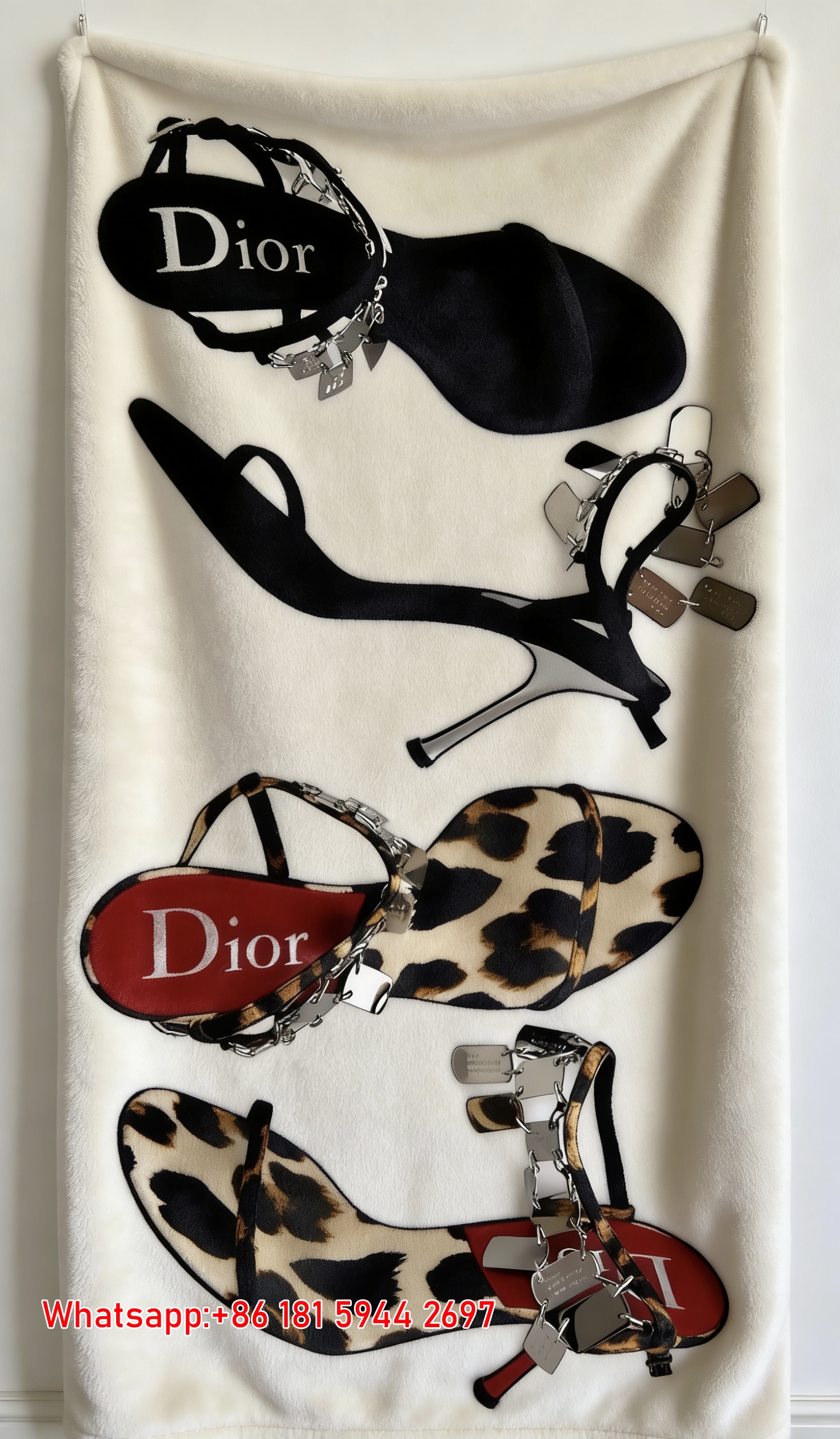 Dior Leopard Print Heels Flannel Sofa Throw Blanket D366